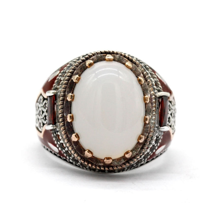 Classic Fashion Rings for Men Silver Color Knight Ring Luxury Domineering White Stone Zircon Inlay Punk Ring Party Jewelry Gift - NATASHAHS