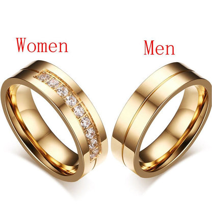 Fashion Women Men Couples AAA CZ Stainless Steel 18K Gold Plated Cubic Zirconia Wedding Band Ring 1pc