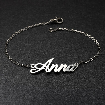 Personalized Custom Name Bracelets For Women Girls Stainless Steel Engraved Handwriting - NATASHAHS