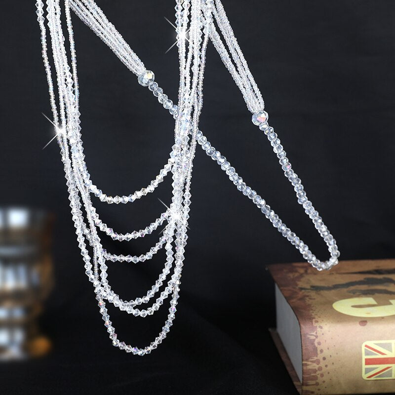 Crystal Beads Long Layers Sweater Chain for Women Graceful Strand Necklaces 2021 Summer New Lady Neck Jewelry Accessories