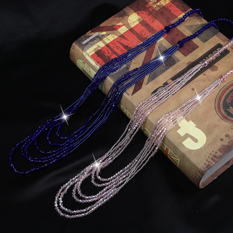 Crystal Beads Long Layers Sweater Chain for Women Graceful Strand Necklaces 2021 Summer New Lady Neck Jewelry Accessories