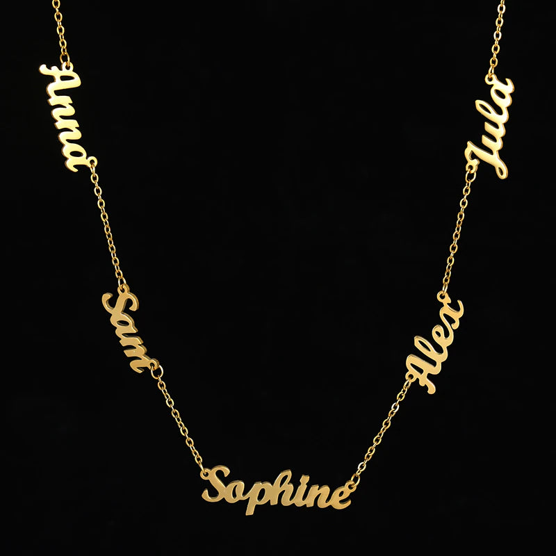 5 Inscriptions Multiple Name Necklace in 18k gold plating - NATASHAHS
