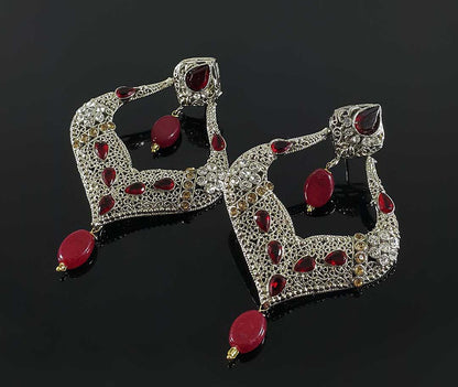 Blue stones Spade Style Earrings with Gold-plated Base - NATASHAHS