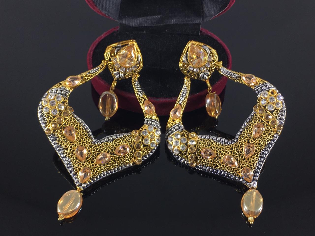 Blue stones Spade Style Earrings with Gold-plated Base - NATASHAHS