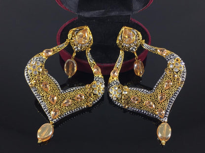 Blue stones Spade Style Earrings with Gold-plated Base - NATASHAHS