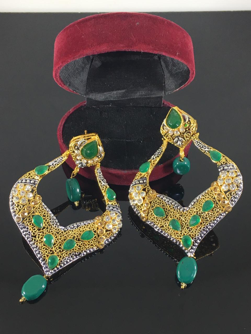 Blue stones Spade Style Earrings with Gold-plated Base - NATASHAHS