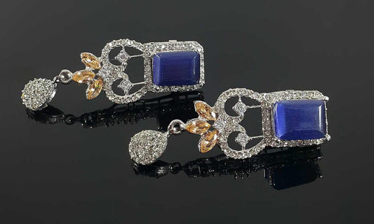 Navy Blue Cleopatra style earrings with silver base - NATASHAHS