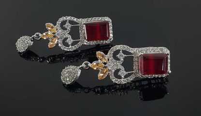 Red Big sized Earrings with silver base - NS-SLVCBG - NATASHAHS