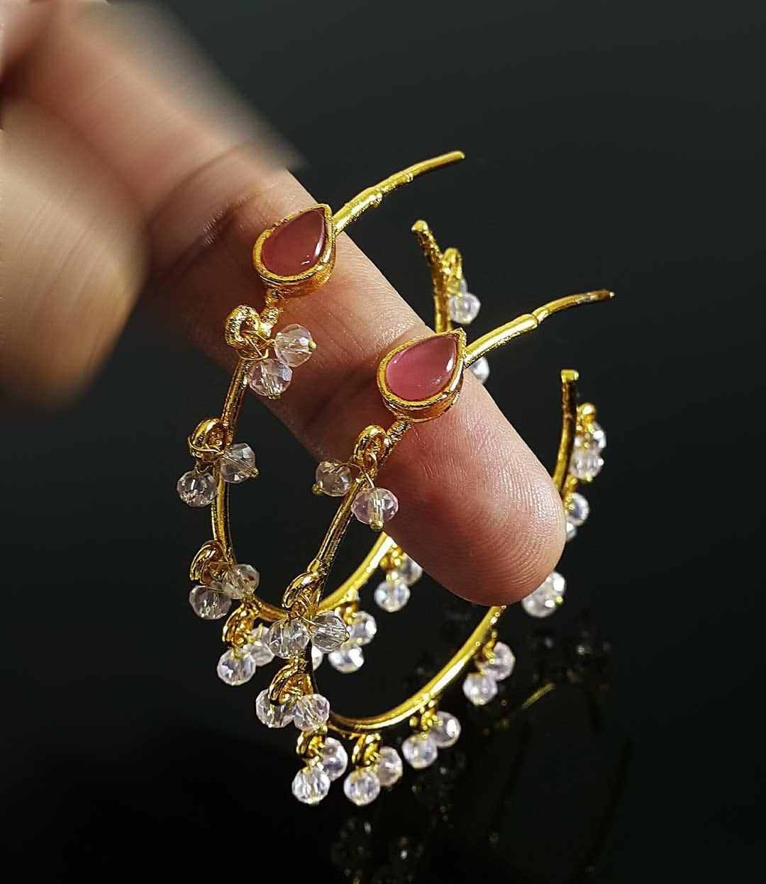 Hoop earrings with Pink semi-precious stones - NATASHAHS