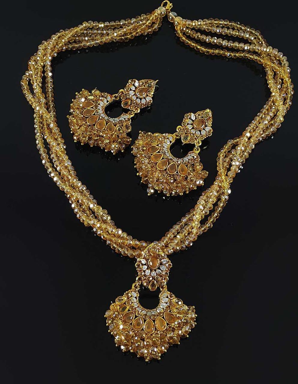 Trapezoid multi-color Crystals & pearls Earrings & Pendant Set - NATASHAHS