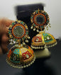 Full moon round colorful meena Jhumkay with handwork and pearls - NATASHAHS