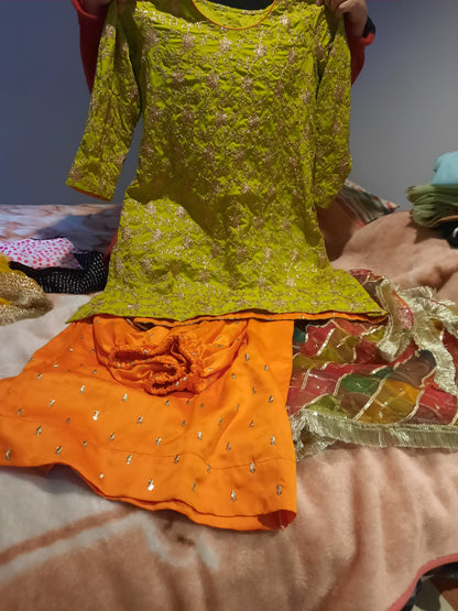 Stitched Party Wear Mehndi Mayon dresses with dori work available in M, L & XL sizes