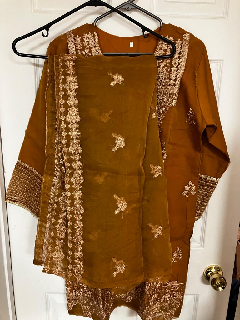 Stitched Net dress for Mehndi Mayon with dupatta shirt and trouser - NATASHAHS