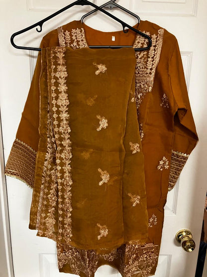 Stitched Net dress for Mehndi Mayon with dupatta shirt and trouser - NATASHAHS