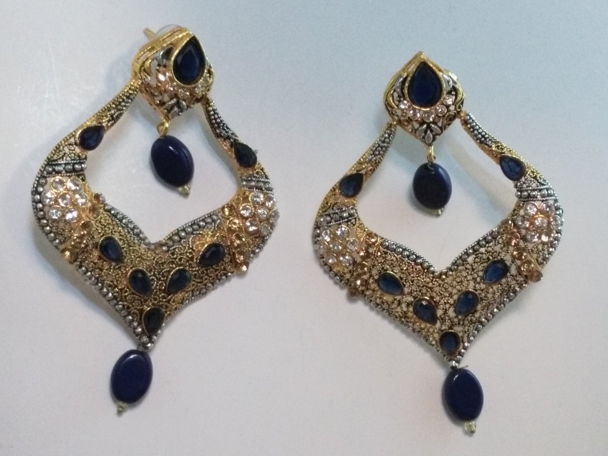 Blue stones Spade Style Earrings with Gold-plated Base - NATASHAHS