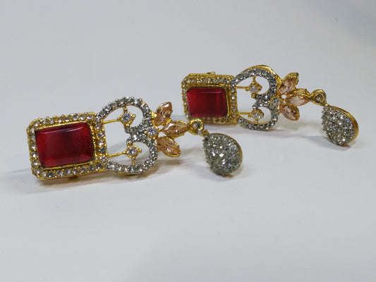 Red Bold Big sized Earrings with golden base - NATASHAHS