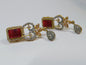 Red Bold Big sized Earrings with golden base - NATASHAHS