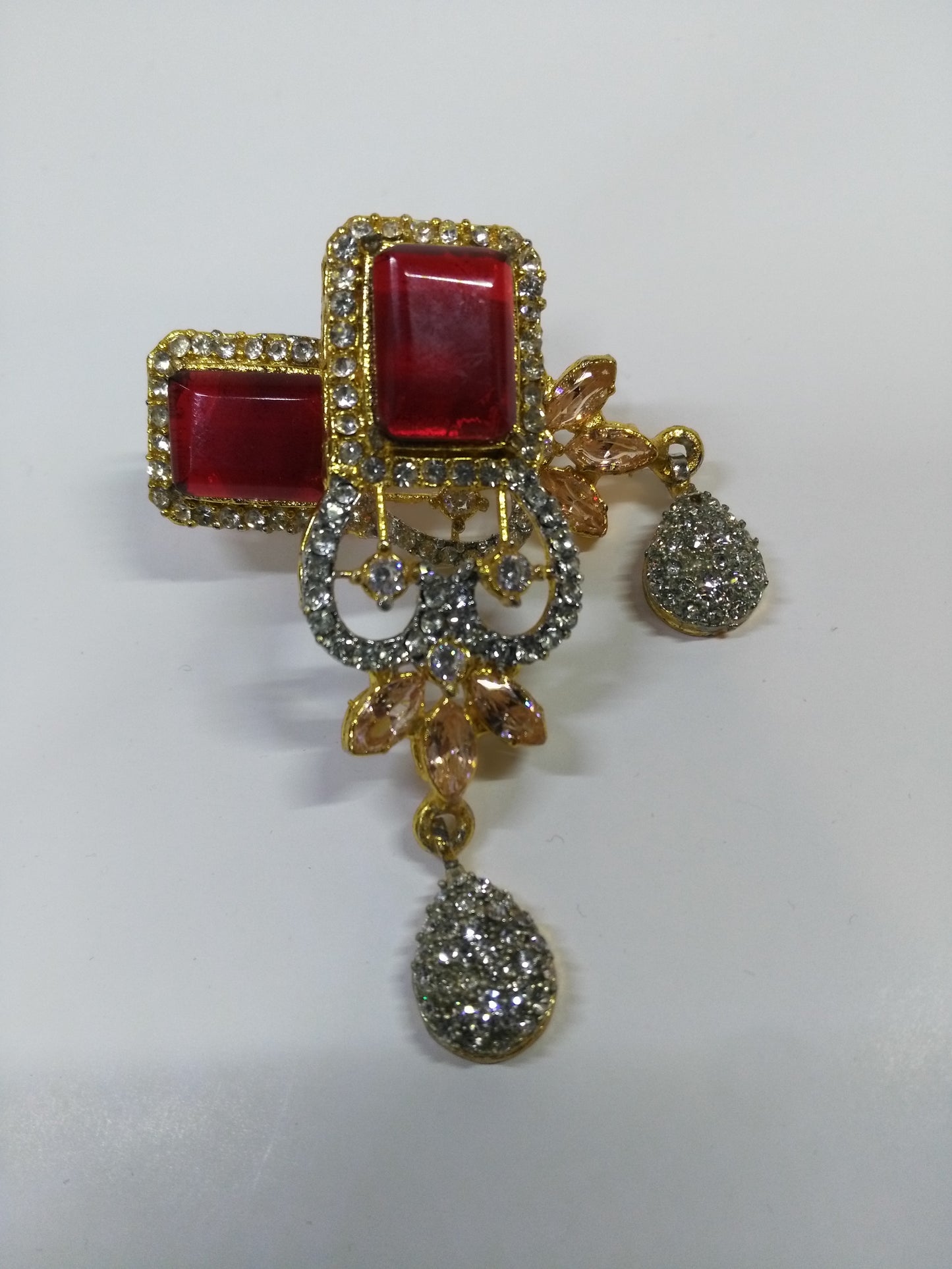 Red Bold Big sized Earrings with golden base - NATASHAHS