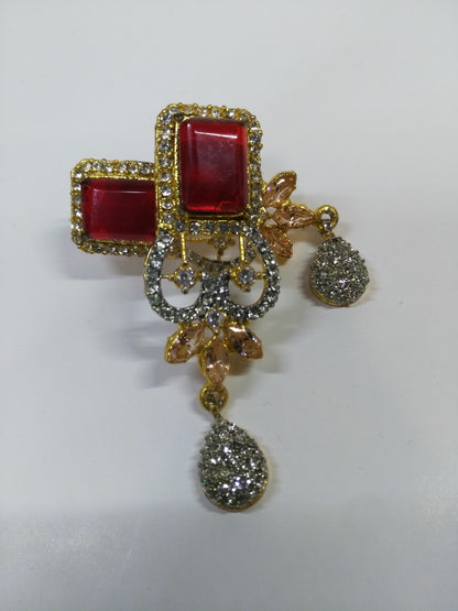 Red Bold Big sized Earrings with golden base - NATASHAHS