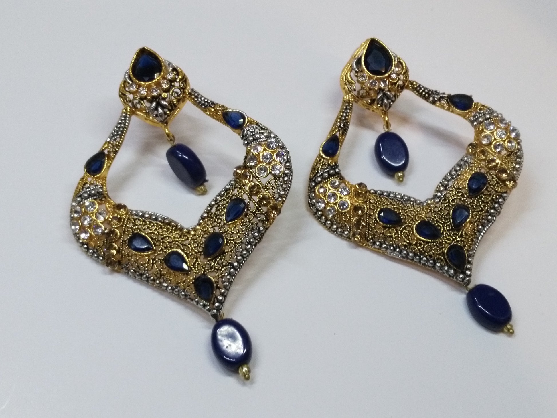 Blue stones Spade Style Earrings with Gold-plated Base - NATASHAHS