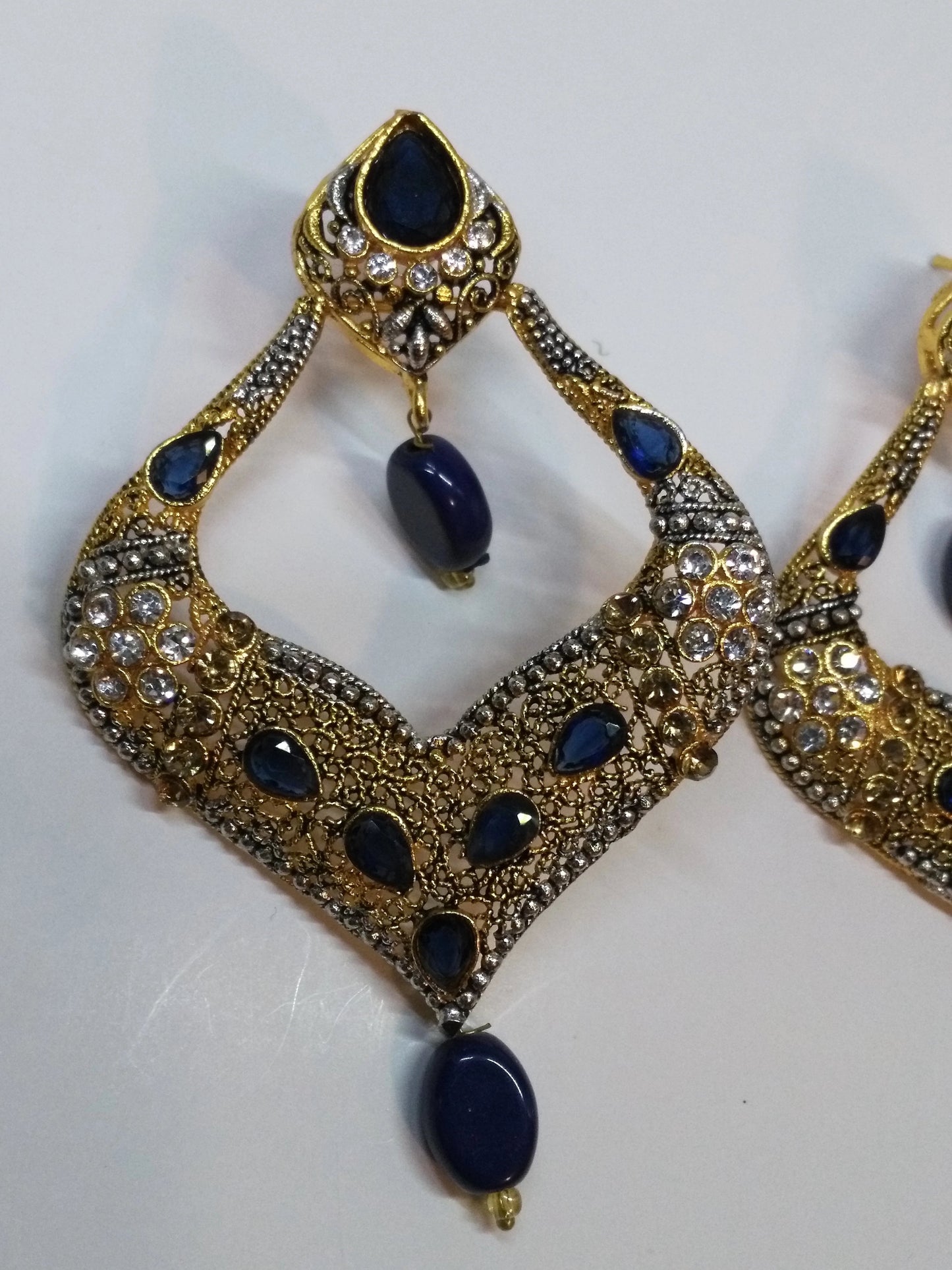 Blue stones Spade Style Earrings with Gold-plated Base - NATASHAHS