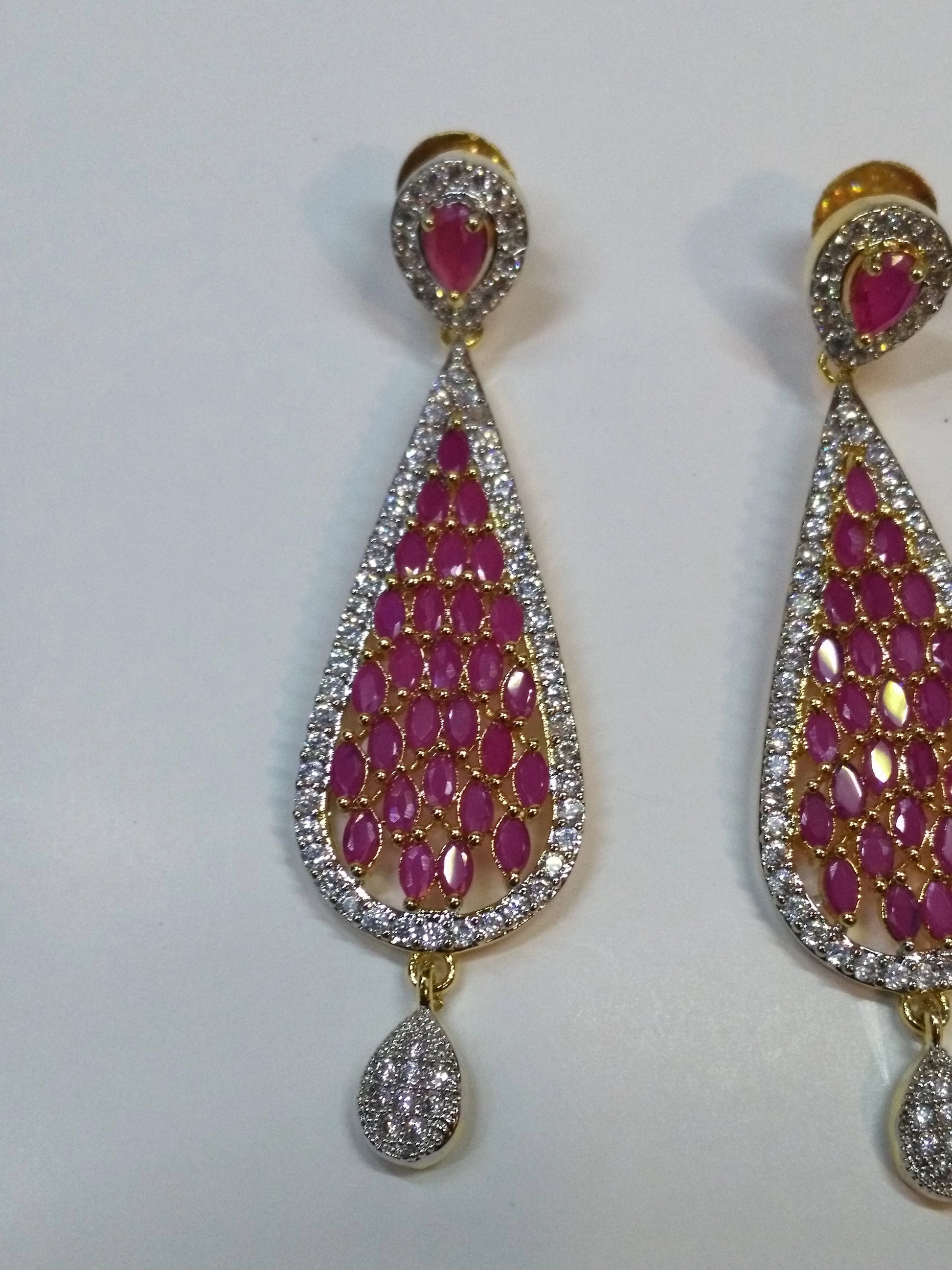 NATASHAH'S PINK ZIRCONS EARRINGS - NS0096 - NATASHAHS