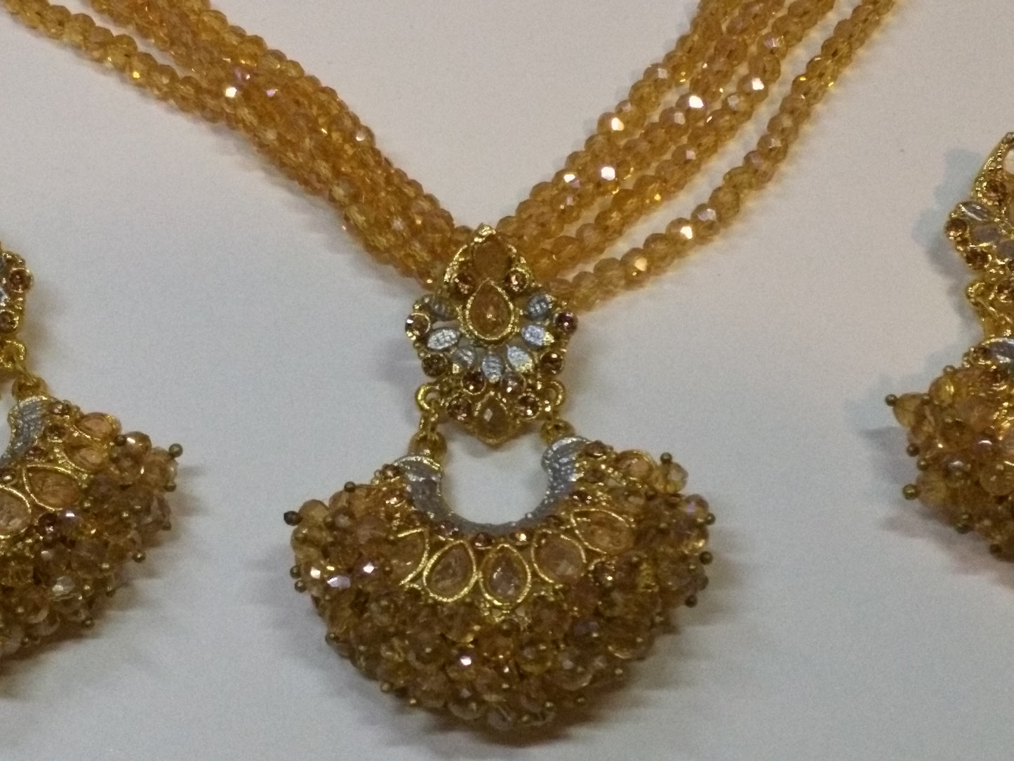 Trapezoid champagne Crystal Earrings & Pendant Set - NATASHAHS