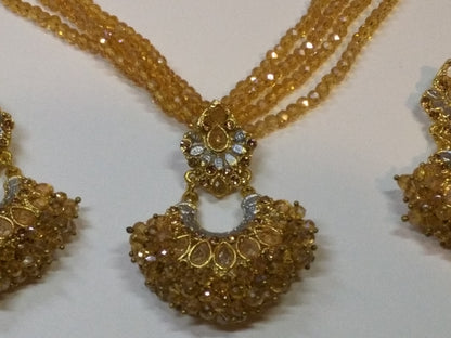 Trapezoid champagne Crystal Earrings & Pendant Set - NATASHAHS