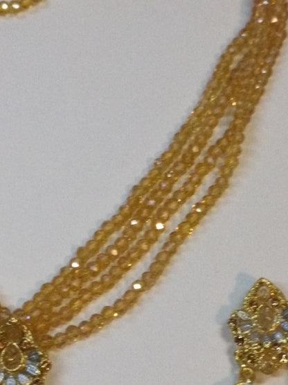 Trapezoid champagne Crystal Earrings & Pendant Set - NATASHAHS