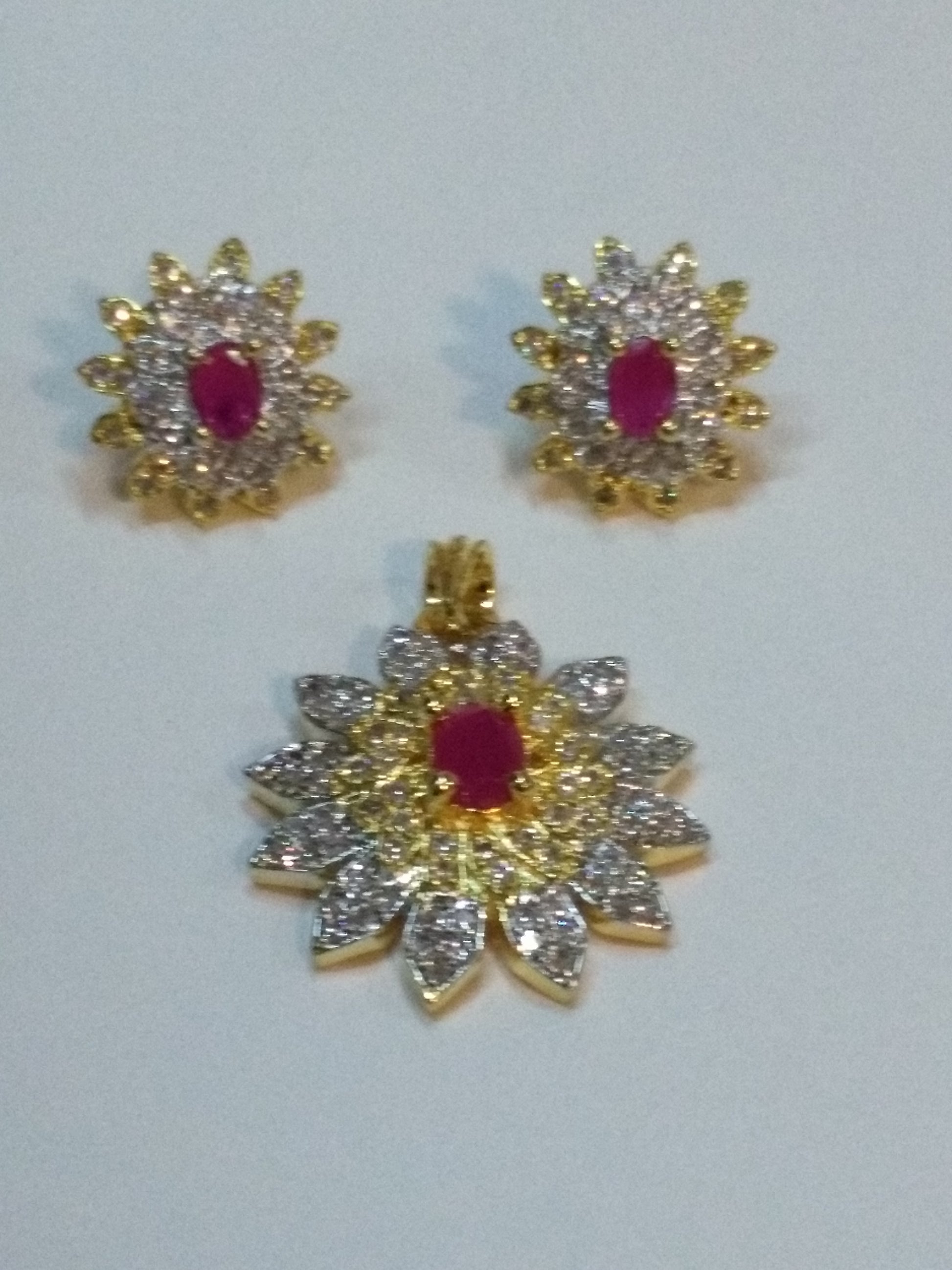 Pink Flower Shaped Pendent & Earrings Set - NATASHAHS