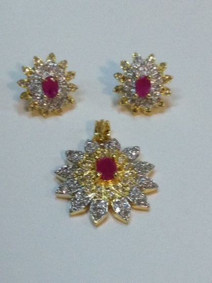 Pink Flower Shaped Pendent & Earrings Set - NATASHAHS