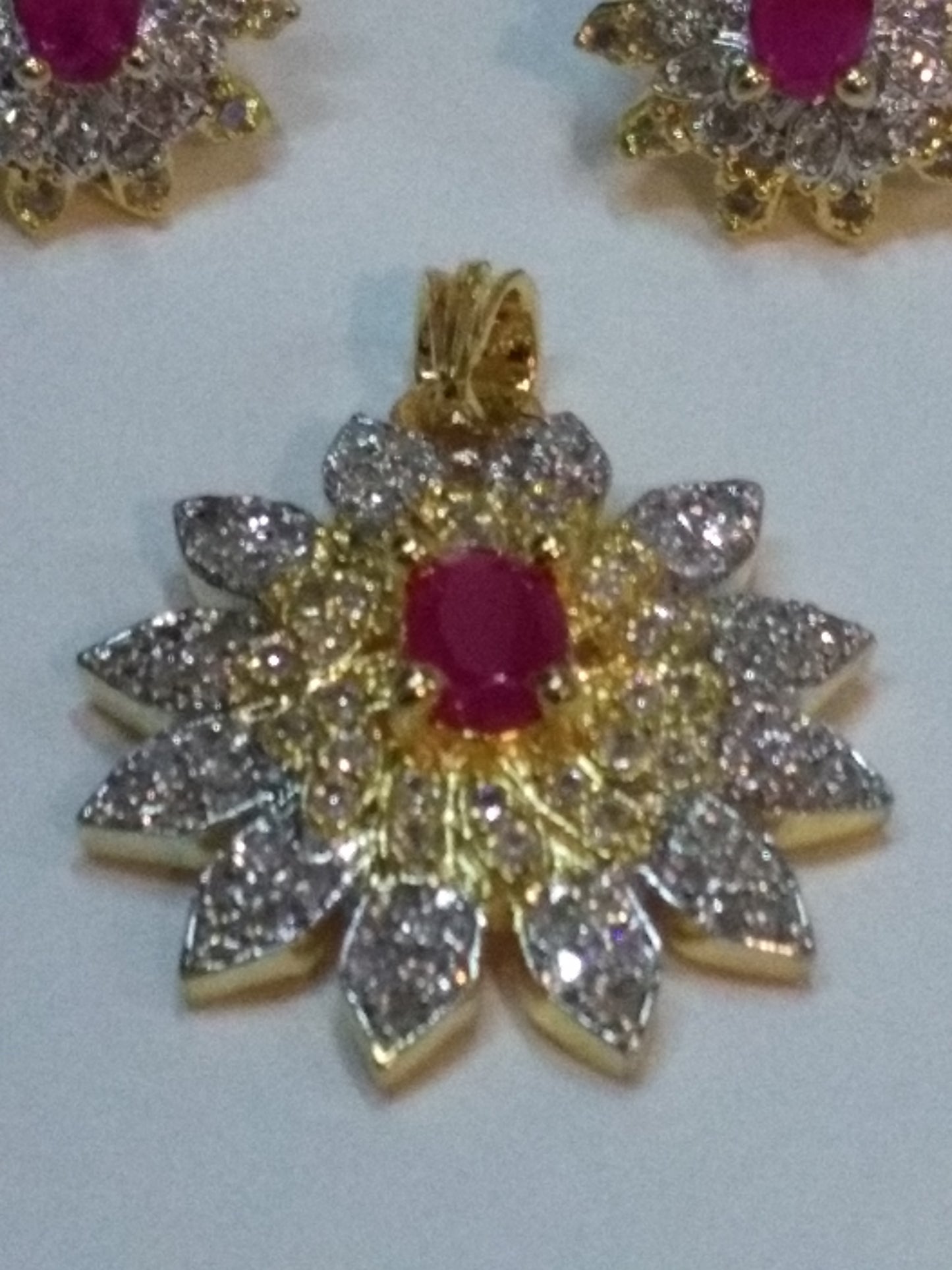 Pink Flower Shaped Pendent & Earrings Set - NATASHAHS