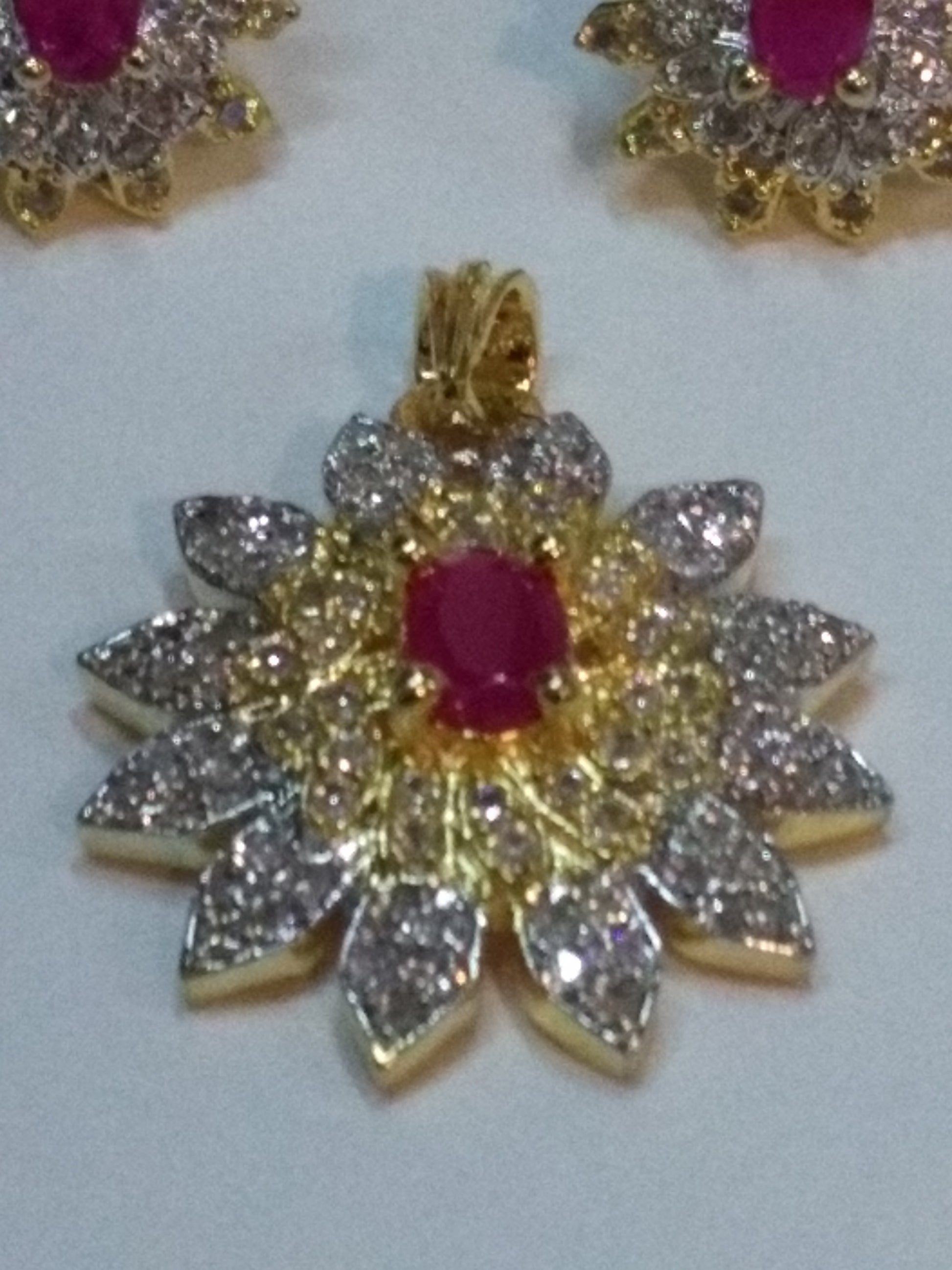 Pink Flower Shaped Pendent & Earrings Set - NATASHAHS