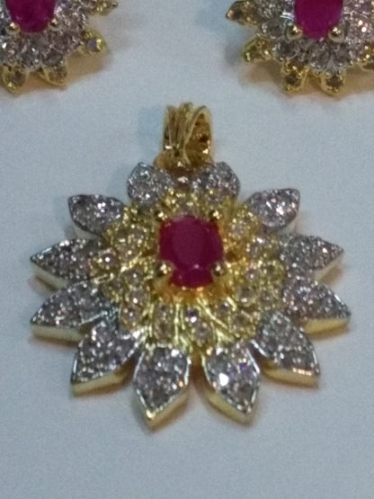 Pink Flower Shaped Pendent & Earrings Set - NATASHAHS