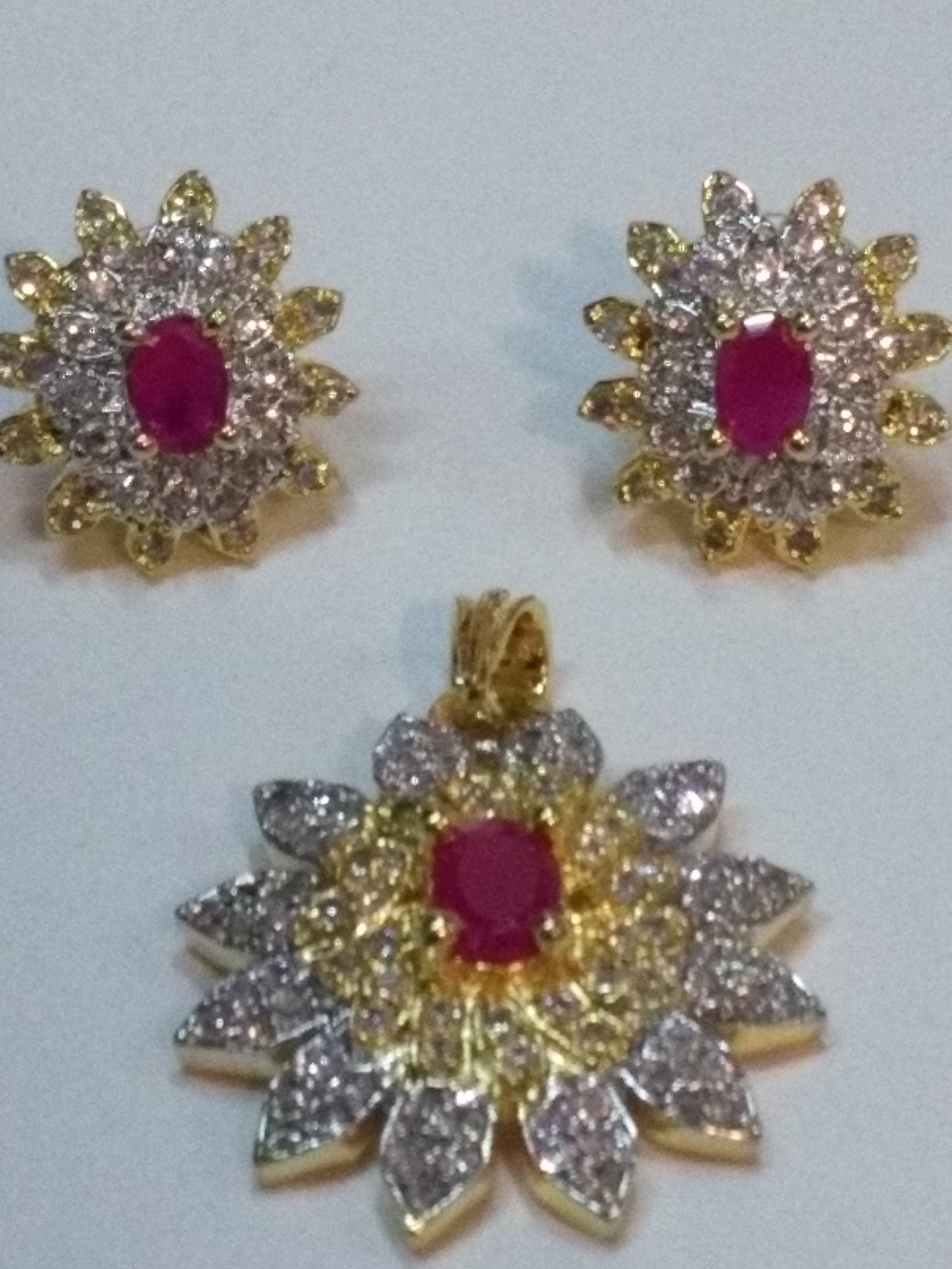 Pink Flower Shaped Pendent & Earrings Set - NATASHAHS