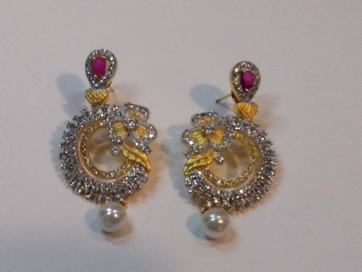 Baubles & Bells Earrings with pink stones & zircons - NATASHAHS
