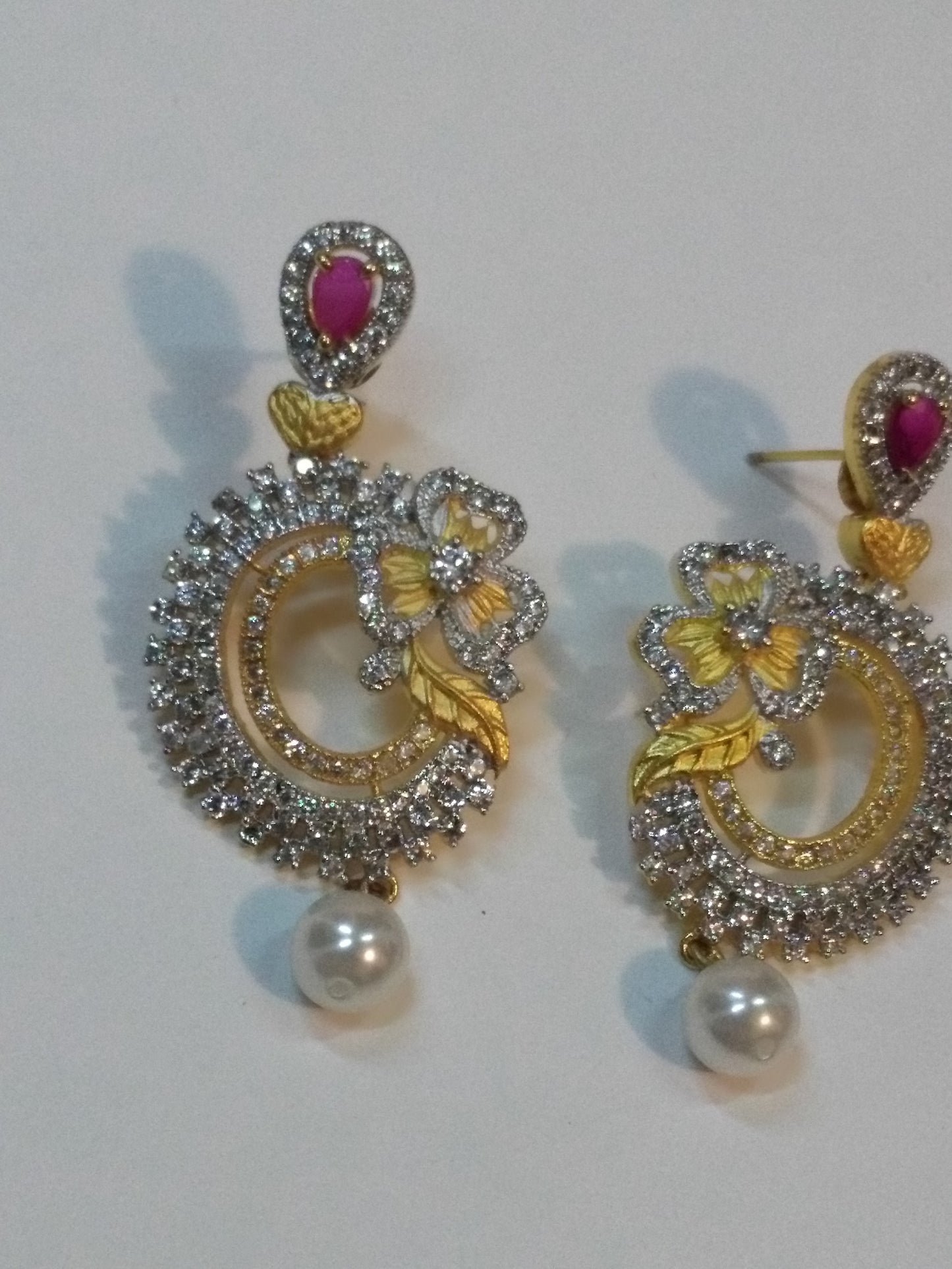 Baubles & Bells Earrings with pink stones & zircons - NATASHAHS