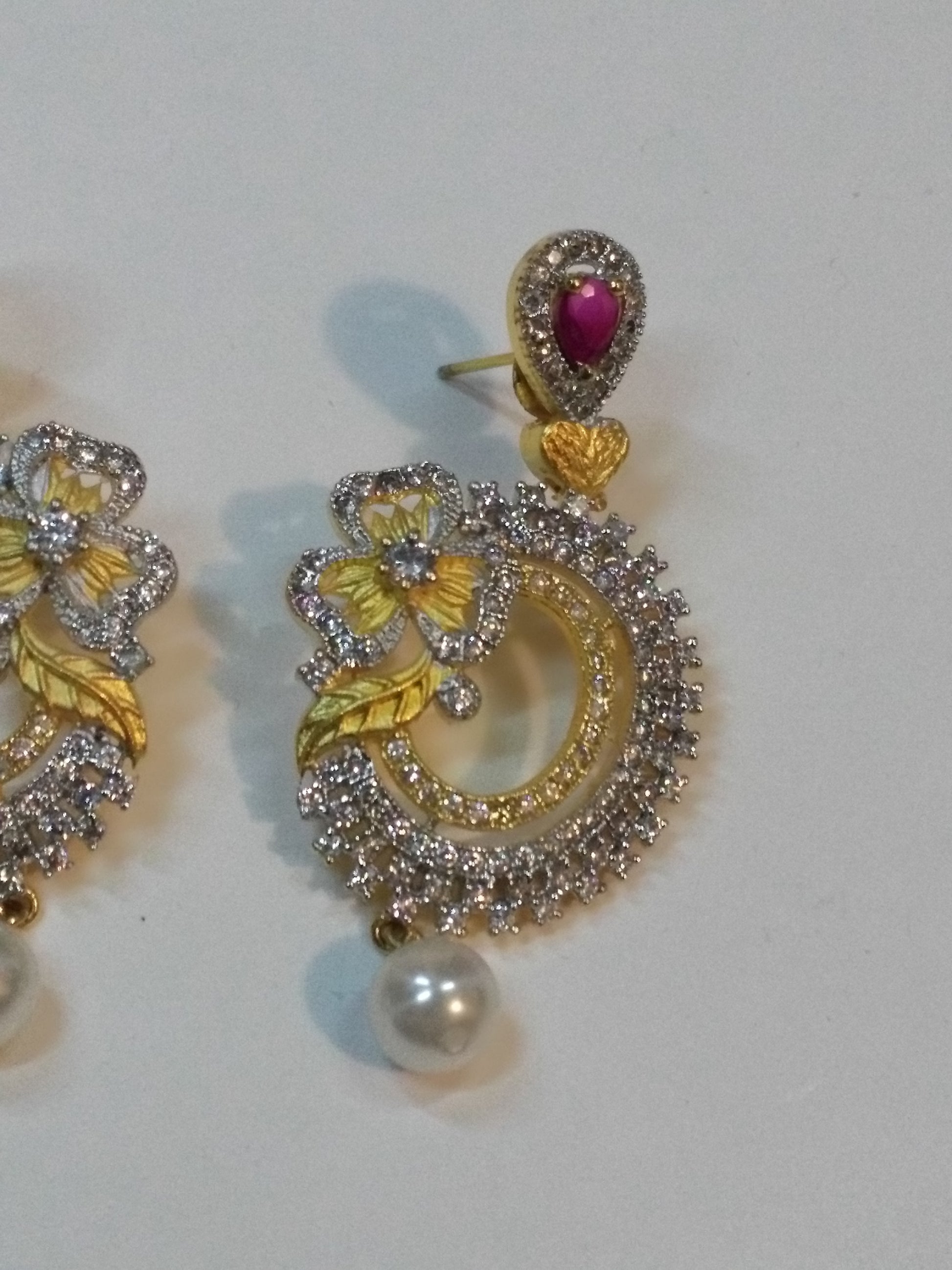 Baubles & Bells Earrings with pink stones & zircons - NATASHAHS