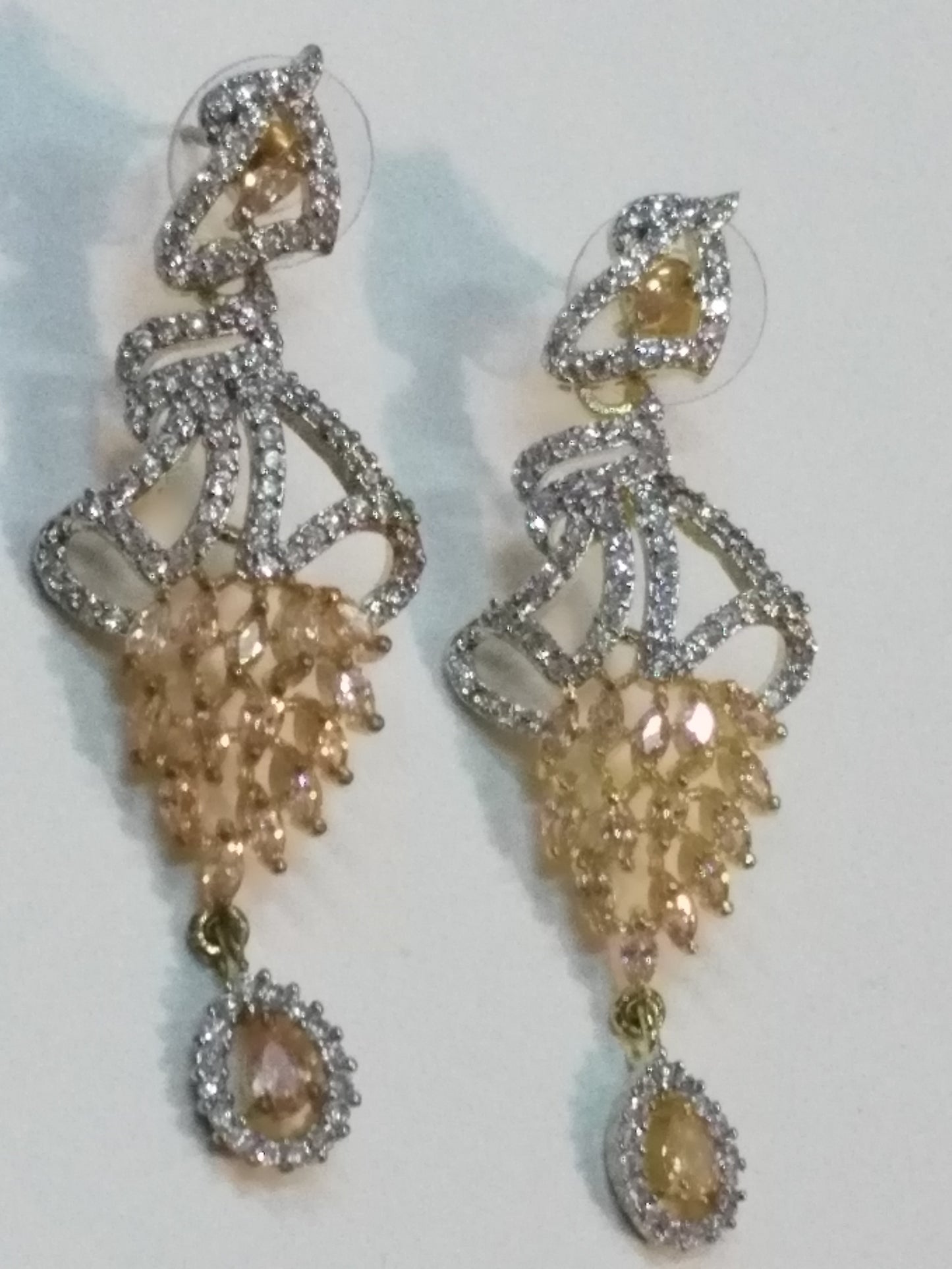 Inverted feather style pink stones earrings - NATASHAHS
