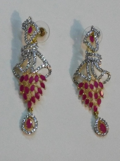 Inverted feather style pink stones earrings - NATASHAHS
