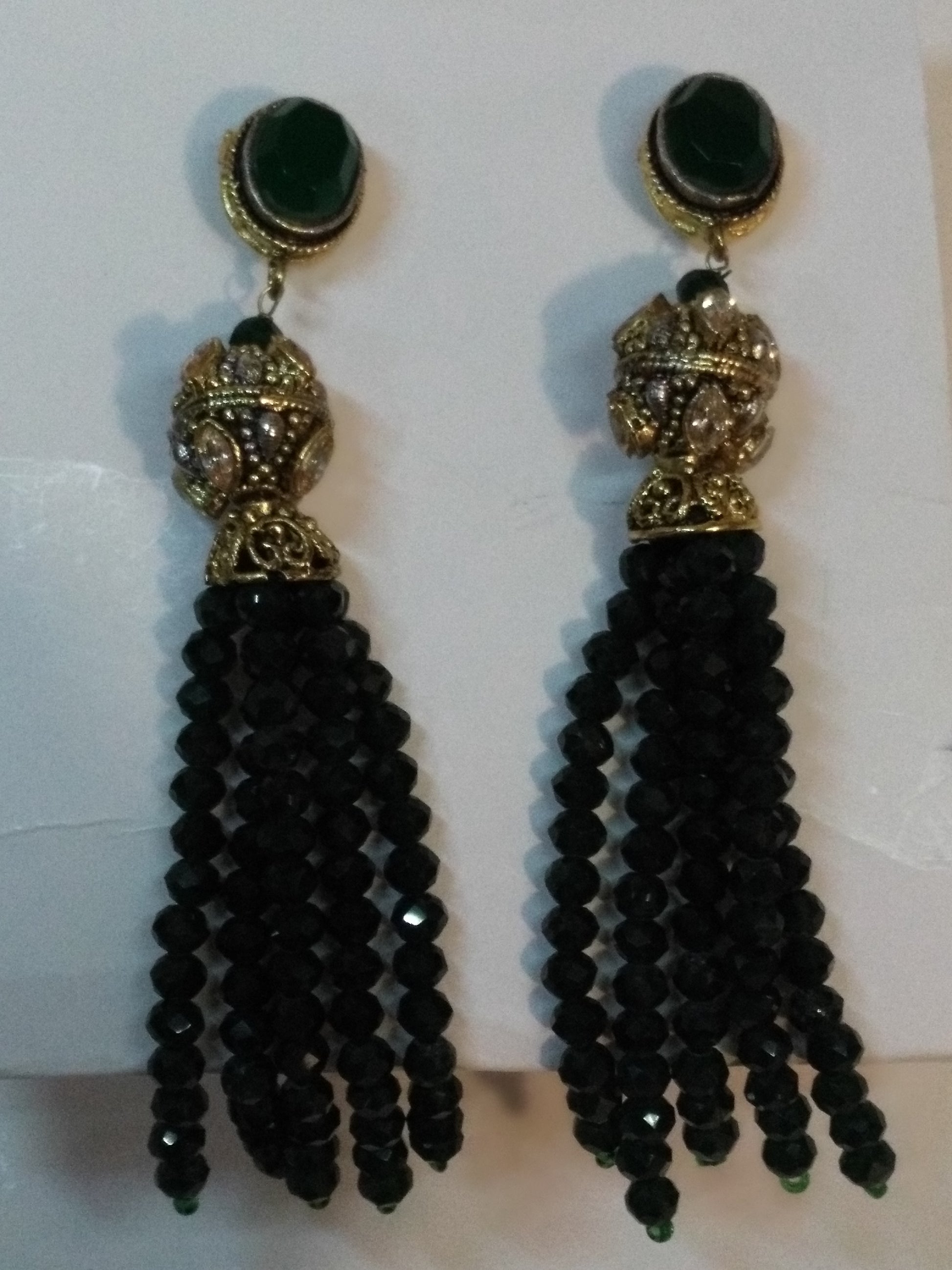 Jelly Fish Style Green colored layered handing bead strands - NATASHAHS