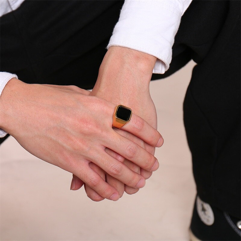 New Male Punk Rock Smooth 316L Stainless Steel Cubic Zircon Ring For Men Hip Hop Party Male Wedding Jewelry