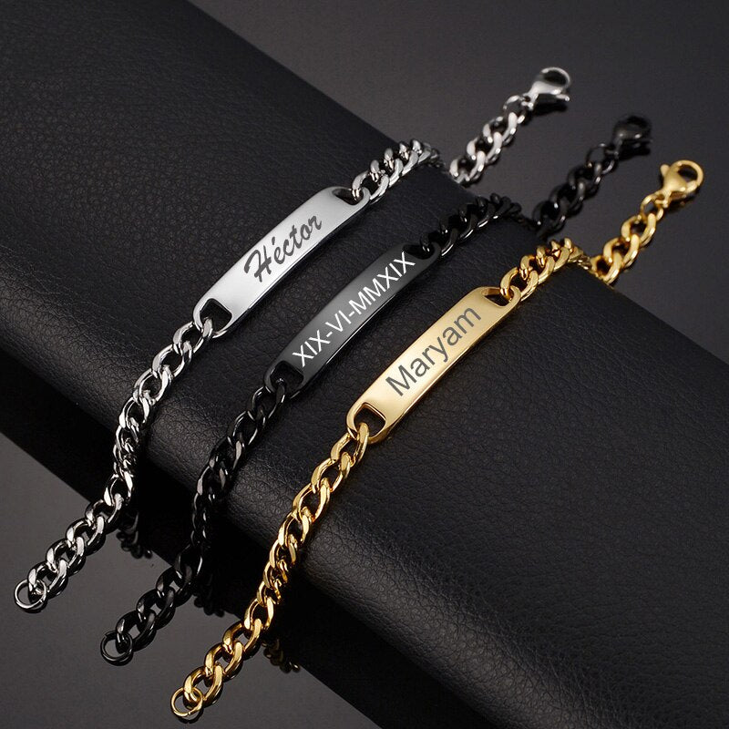 Custom Name Bracelets Stainless Steel Engrave Date Bracelet Personalized Bangles Women Men ID Memory Jewelry Gift - NATASHAHS