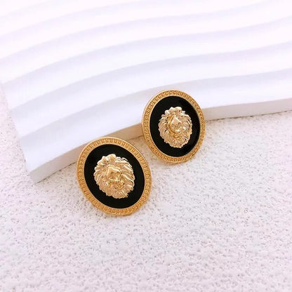 أقراط أذن من الذهب المطلي بالمينا على شكل رأس أسد للنساء مجوهرات عصرية أقراط معدنية ملونة لطيفة من الزيت المتساقط - AliExpress