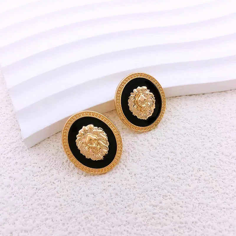 أقراط أذن من الذهب المطلي بالمينا على شكل رأس أسد للنساء مجوهرات عصرية أقراط معدنية ملونة لطيفة من الزيت المتساقط - AliExpress