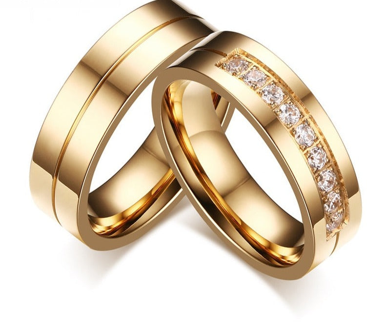 Wedding Bands Rings for Women / Men Love Gift Gold-color Stainless Steel CZ Promise Couple Jewelry - NATASHAHS