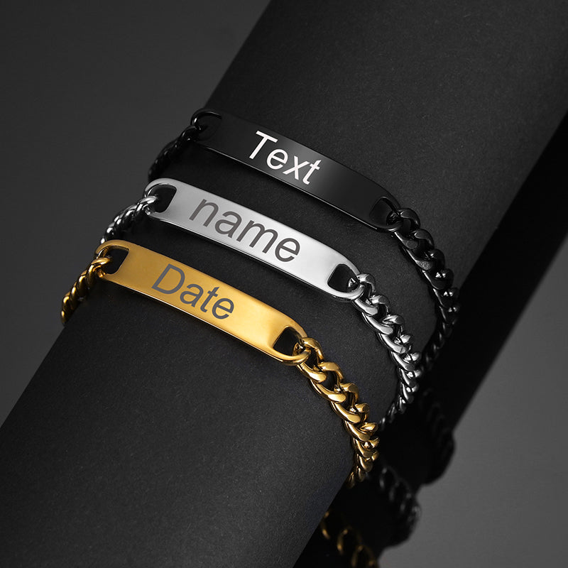Custom Name Bracelets Stainless Steel Engrave Date Bracelet Personalized Bangles Women Men ID Memory Jewelry Gift - NATASHAHS