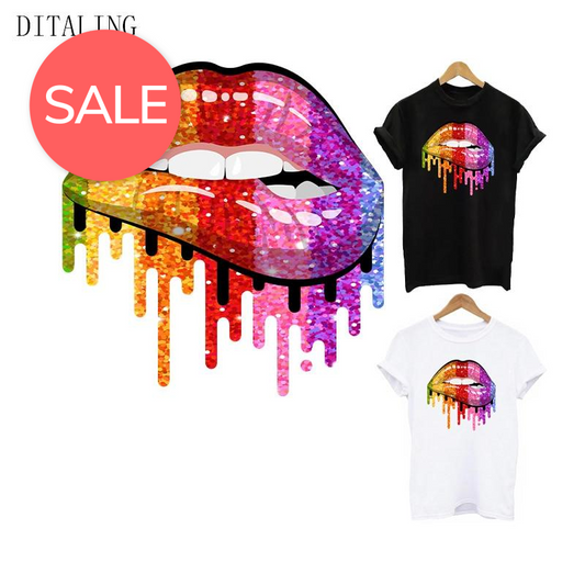 Lips Patches Rainbow Lips Thermal Sticker Iron On Transfers Fashion Girl DIY T-Shirt Tops Patch Heat Transfer Stickers Appliqued - NATASHAHS