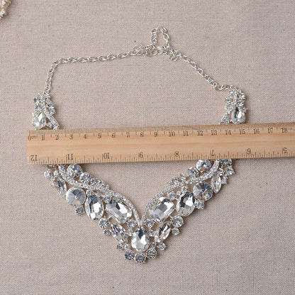 Luxury Rhinestone Wedding Jewelry Sets Earrings Geometric Crystal Statement Necklace Set for Bride African Bridal Jewelry Sets - NATASHAHS