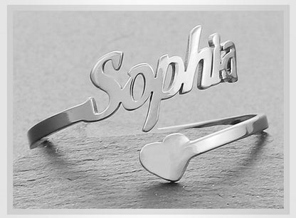 Adjustable Custom Ring Personalized Letter Heart Name Rings Stainless Steel - NATASHAHS